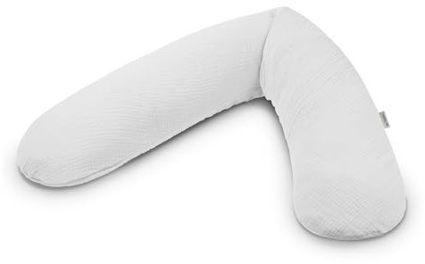 Theraline Das Original Schwangerschaftskissen & Stillkissen 190cm – Seitenschläferkissen Stillkissen Polyersterholfaser – inkl Stillkissenbezug Lichtgrau Musselin