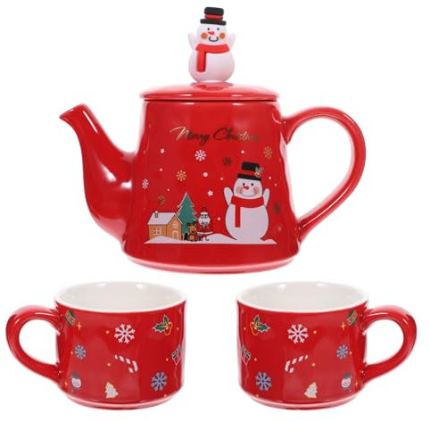 Kichvoe 1juego Tetera De Cerámica Navideño Tazas Set De Té Para Hogar Diseño De Muñeco De Almacenamiento Compacto Para Fiestas De Navidad