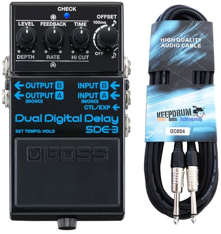 Boss SDE-3 Digital Dual Delay Pedal Effektgerät mit keepdrum Klinkenkabel