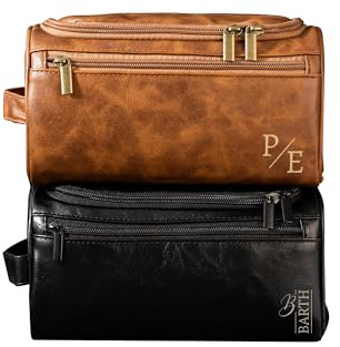 Neceser Personalizado para Hombre de Cuero PU, Neceser de Viaje con Grabado Personalizado, Iniciales Personalizadas para la Familia (Toiletry Bag 02)