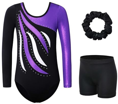 XFGIRLS Gymnastikanzug für Mädchen, ärmellos, glitzernd, Turnanzug, Gymnastik, athletischer Turnanzug, Mädchen, Ballett, Tanz, Gymnastik, Turnanzug, 5–14 Jahre