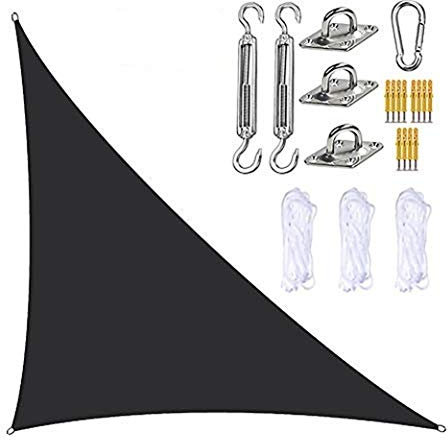 Waterproof UV Block Triangle Sun Sail Canopy with Fixing Kit Black 3m x 4m x 5m Outdoor Patio Shade Sail Awnings for Garden Includes 3 Ropes