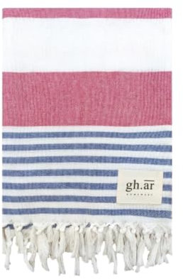 gh.ar Boho Turkish Bath Towel – Sand-Free, Quick-Dry Cotton Throw Blanket (Red Stripes, 39x70 Inches) – Lightweight, Absorbent, Fast-Drying Towel for Beach, Travel, Bathroom, Gym, Yoga & Outdoor Use