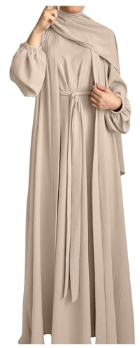 HOOUDO Women's Kaftan Womens Prayer Dress Turkish Loose Fit Muslim Dress Muslim Outfits Satin Tasbih Hijab Dress Soft Jilbab Burqa Ramadan Clothes Beachwear for Women UK Khaki