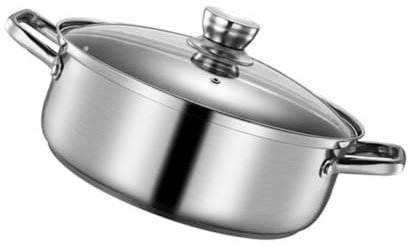 ABOOFAN Stainless Steel Shabu Pot Two Flavor Hot Pot Basin 26cm Single Bottom 304 Kitchen Cookware for Home Cooking with Lid