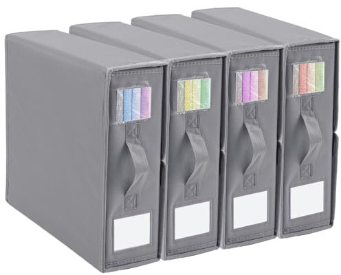 Ruiqas 4 Pack Bed Sheet Organiser,Foldaway Bedding Organiser Cube,Linen Bedding Storage Box with Handle and Window for Bedsheets Duvet Covers