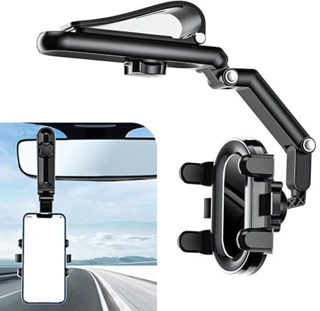 Zikefest Sonnenblende Handyhalterung, 360° drehbar und einziehbar Auto Handyhalterung, multifunktionale Rückspiegel-Telefonhalterung für Auto, Haus, Küche, Automobilzubehör (schwarz)