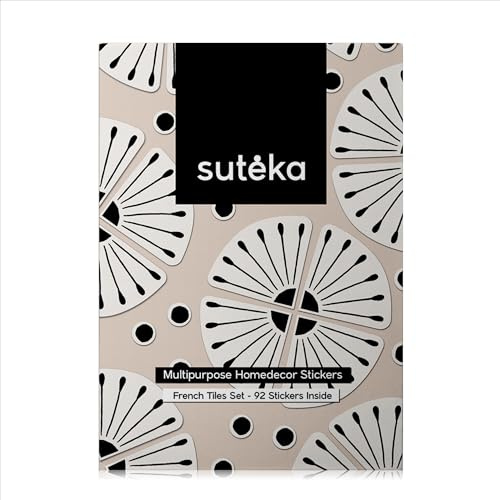 Suteka French Tile Decal Set - 72 Piece Wall & Tile Stickers with Corner Tattoos & Dots, Semi Permanent Self Adhesive Vinyl for Kitchen Backsplash, Bathroom & Laundry Room Décor