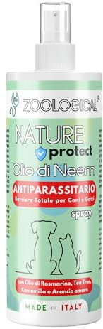 Olio di Neem per Cani e Gatti Spray 265ML - Protettivo Naturale, Antiparassitario, Repellente contro Parassiti, Zecche, Pulci, Zanzare e altri Insetti - Made in Italy
