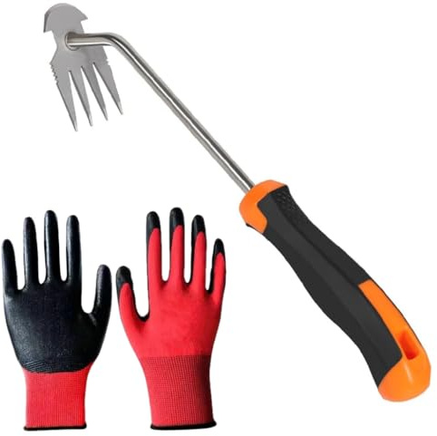 shishiruyizhong Weeding Artifact Weeding Tool,Weeding Weed Puller Tool Stainless Steel Forged 4 Teeth Dual Purpose Weeder, Hand Weeder Tool for Gardening with Long Handle
