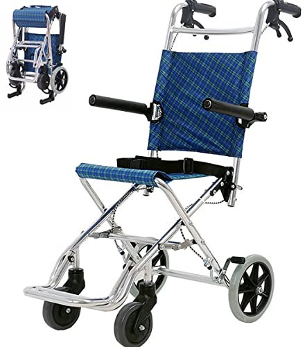 YCNLYSSR Silla de Ruedas de Transporte para Exteriores, cómoda, de Desplazamiento, Ligera y Plegable, Color Azul.