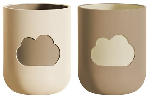 Mlysnd Tazze Spazzolino Denti, 2 Pezzi Bicchieri Bamboo Bicchiere Plastica Bambini Tazza per Collutorio da Viaggio Design Pattern di Nuvole per Bambini Tazza per Acqua, Caffè, Latte（Caffè beige）
