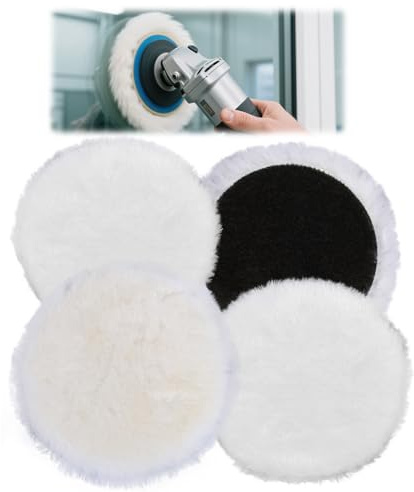 Wool Polishing Pads 5 Inch 2cm Thick 4-Pack, Durable Buffing Pads for Metal Wood Glass Plastic, Hook and Loop Backing for Car Polishing Scratch Rust Removal Compatible with Rotary Polishers