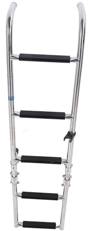 Focket Scaletta per Barche, 5 gradini in Acciaio Inox 316 Pieghevole, Antiscivolo, con corrimano ad, per pontili, Barche, Piscine