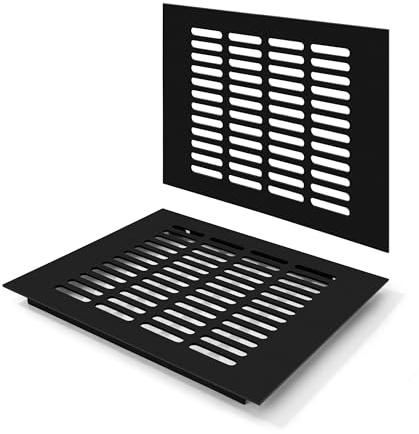 Rejilla de Ventilación, Aleación de Aluminio Negro Metalica Rectangular de 250 x 200mm con Tornillos para Armario Estufa Zapatos Gabinete Fregadero Cocina Baño (2 Piezas/Negra)