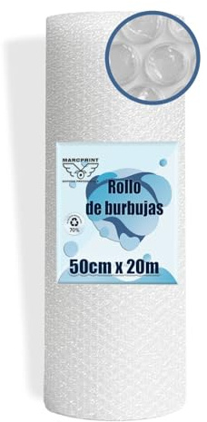 MARCPRINT Rollo Burbujas Embalaje 50 cm Ancho x 20 m Longitud - Papel Burbujas Embalaje Perfecto para Mudanza, Envíos - Transparente