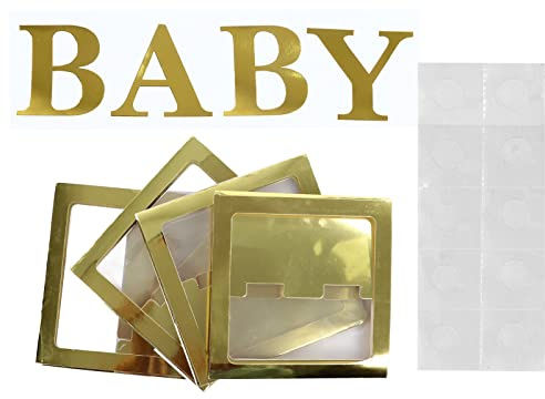 NOENNULL Caja de Globo de Baby Shower, Caja Emergente de Plástico Transparente Prepilado para Revelación de Género, Decoraciones de Fiesta de la Primera Fiesta, Marco Dorado Inofensivo