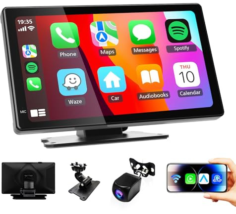 Haudio Wireless Carplay Android Auto Display mit 7 Zoll Touchscreen,carplay Display mit Mirror Link,Live-Navigation, Play Music,Siri,G00gle Sprachassistent,Bluetooth 5.0, AUX,FM
