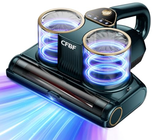 CFBF Mattress Vacuum Cleaner, Bed Vacuum Cleaner with 16Kpa Suction 253.7nm UV-C Light, Ultrasonic & High Heating, 500W Powerful Double-Cup Handheld Vacuums for Bed, Sofa, Couch, Crib, 16.4FT Corded