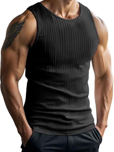 PINSPARK Ärmlös t-shirt för män, andningsbara, muskelskjortor, bantning, bodybuilding, väst, snabbtorkande, gym, fitness, toppar, ribbade västar, tight undertröja