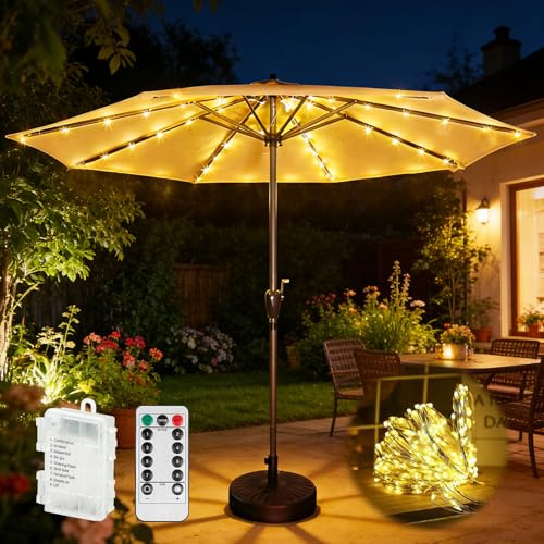 Catena Luminosa Per Ombrellone,Luci Per Ombrelloni Da Esterno Con Telecomando,Llluminazione Per Ombrellone,Catena Di Luci Per Ombrellone Per Uso Esterno,Patio,10 LED, 8 Modalità,Impermeabile IP67