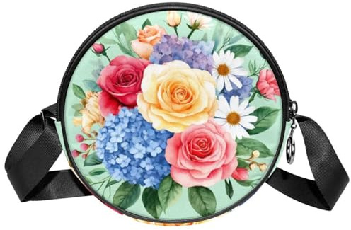 Luoweisi Daisy Rose Hortensia Sac à bandoulière rond pour femme, Multicolore 9., Taille unique