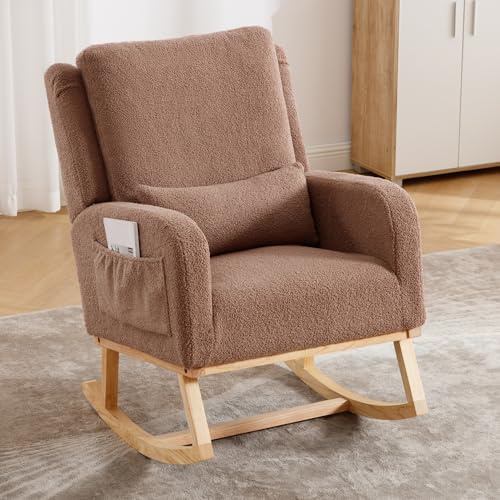 YUUIJOAA Schaukelsessel,Stillsessel Babyzimmer mit Armlehnen,Lesesessel Bequem für Kinderzimmer,Wohnzimmer,Schlafzimmer,Belastbar bis 136KG (Coffee)