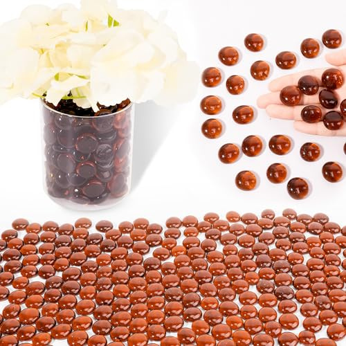 Perles en verre pour vases, 0,4 kg, perles décoratives pour vase - Perles plates pour support de fleurs, travaux manuels, pierres de Mancala - Galets plats en verre pour décoration d'aquarium