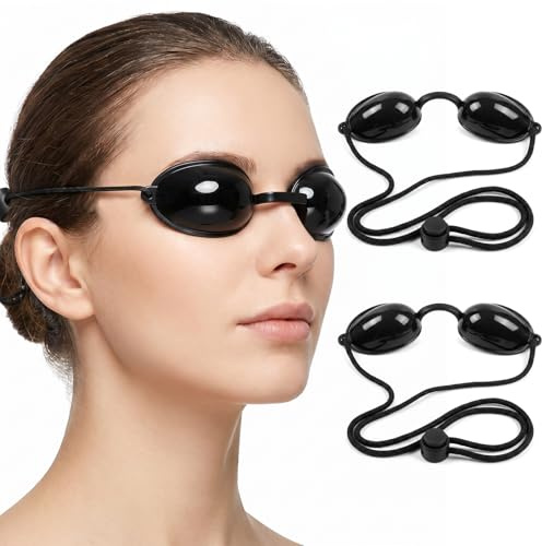 Merzio 2 Pairs Goggles for Eye Protection, Adjustable Tanning Goggles for Women, Protective Safety Glasses for Red Light Therapy, Sunbathing