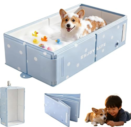 fisiorest Pataugeoire Rigide for Chien, Pataugeoire for Chien | Piscine PVC robuste piscine de jeu for chien de compagnie jardin salle de bain(Blue)