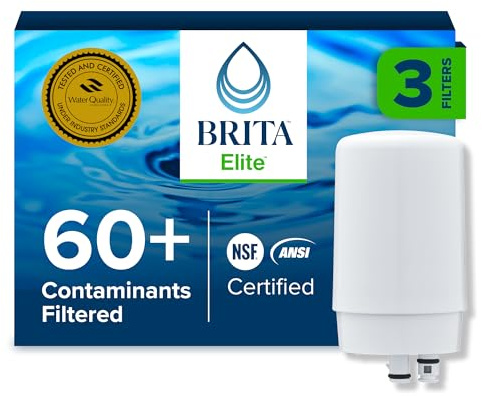Brita Lot de 3 filtres de rechange Elite pour système de montage de robinet, réduit 99% du plomb, fabriqué sans BPA, blanc