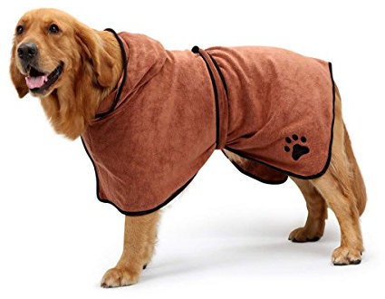 PETCUTE Hunde-Bademantel,Weich Hundehandtuch Schnell Trocknend Mikrofaser Handtuch,Super Saugfähig Komfortabel Hundebademantel mit Verstellbaren Trägern für Haustiere Hunde und Katzen,Caffe,XS