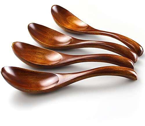 AOOSY Soup Spoons, Wooden Spoons, 4 Pieces Japanese Style LightWeight Table Spoon Kitchen Utensil for Adults