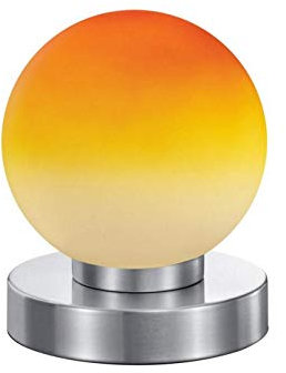 Petite lampe de table tactile - Hauteur : 15 cm - Boule en verre orange - Base argentée