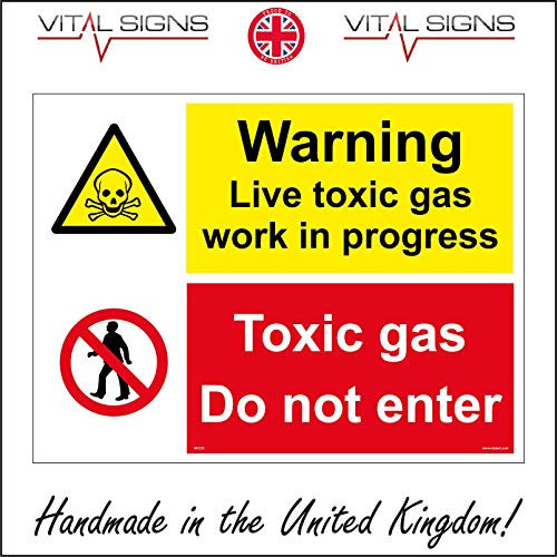 MU235 Warning Live Toxic Gas Work in Progress Do Not Enter Sign Danger Clear 300mm x 200mm Sticker/Sav - White Background