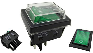 Einbau Wippschalter 30A 250~ mit Wasserdichte Abdeckung, 2 polig (4pin) grün (1)