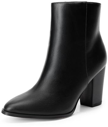 DREAM PAIRS Bottine Femme avec Talon Bloc Haut Élégante Bottes de Cheville Confortable,Size 41,Noir/PU,Anita