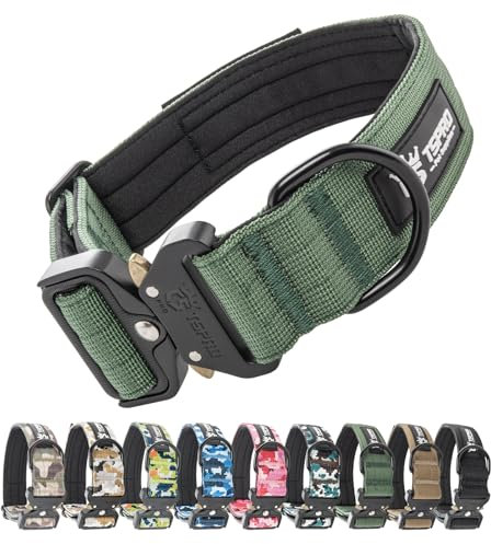 TSPRO Premium Hundehalsband mit Patch Dickes Verstellbares Taktisches Hundehalsband Schwere Ausführung Schnellverschluss Metallschnalle für Mittelgroße bis Große Hunde (Grün L)