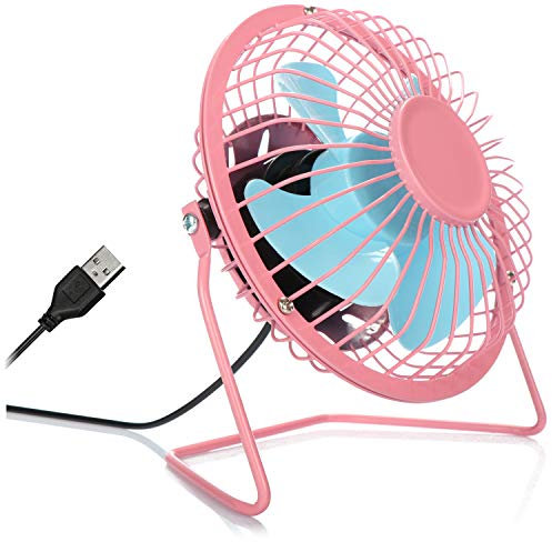 com-four® Ventilador de mesa USB- Mini ventilador silencioso para - Ventilador de pie fresco en colores alegres (rosado azul)