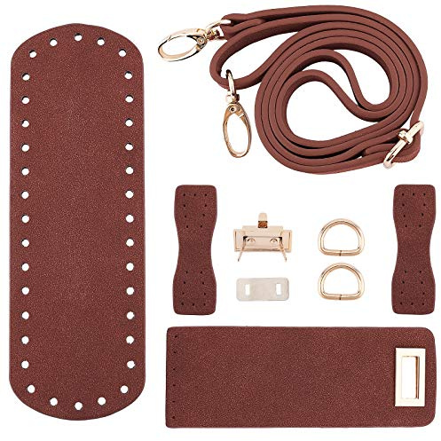 PH PandaHall 7 Arten DIY PU Leder Tasche Strickset Kokosnussbraun | PU Ledertasche Strickset, Ledertasche Unten/Schultergurt/Tasche Twist Lock/Klappenabdeckung/Taschenschnallen