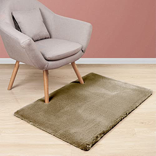 Dalina Textil - Alfombra De Piel De Conejo Artificial Extra Suave - Alfombra de Pelo para Salón, Habitación, Dormitorio, Forma Rectangular (50X80CM, Marrón)