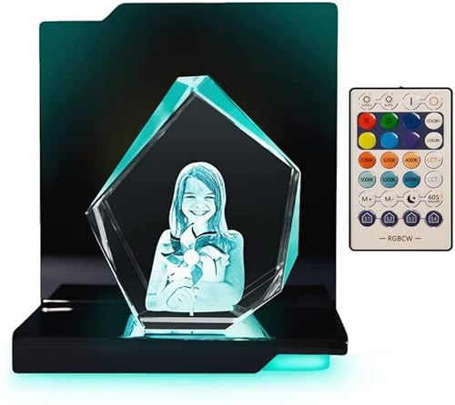 LOOXIS Personalisiertes 3D Laser-Foto vom eigenen Bild in Viamant-Glas gelasert – 100 x 130 x 59 mm, Hologramm– Geschenkidee Männer, Frauen, Valentinstag, Hochzeitstag – Eisberg M, inkl. Leuchtsockel