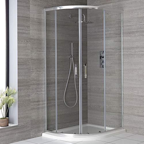 MILANO Chrome Left Hand Quadrant Shower Enclosure White Tray 900 x 800mm