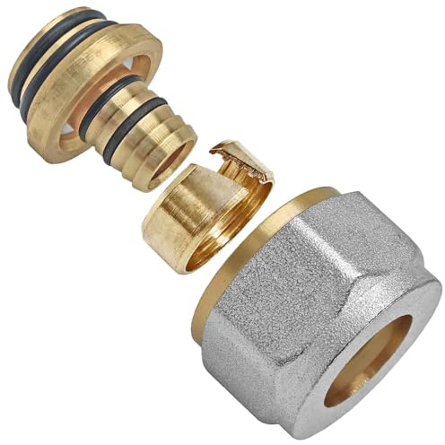 MegaHaustechnik Klemmverschraubung mit 4 O-Ringen für Heizrohr Mehrschichtverbundrohr 16x2 mm (AußenØ x Wandstärke) mit 3/4 Zoll Eurokonus, Schraubfitting aus Messing für Fußbodenheizung, Verteiler