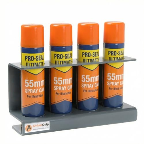 Amberquip Spray Can Holder – Storage Organiser for Aerosol Rattle Cans. Van Racking Accessory. Ideal Workshop Wall Mounting. 100% RUSTPROOF Grey PVC. (55mm Can Holder)