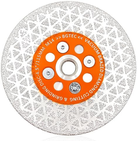 BGTEC Lama diamantata per Taglio Diamantato, 115MM Disco da Taglio Brasato Sottovuoto a Doppio Lato per Smussatura per Piastrelle in Gres Porcellanato, Granito, Marmo, Cemento