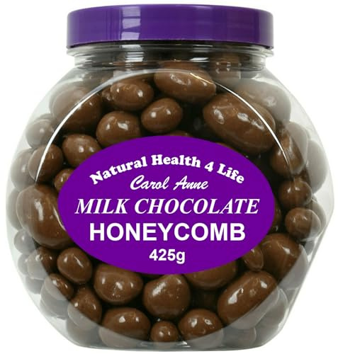 Natural Health 4 Life Carol Anne Milk Chocolate Honeycomb 425g (1 Jar) – Recyclable Gift Jar, 5.0g Protein per 100g, Snack for Gifting, Sharing & Baking, Made in UK