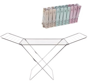 JARDIN202 - Étendoir à linge pliable métallique avec ailes 20 m Comprend 20 pinces | Support pour étendre les sous-vêtements en intérieur ou extérieur 182 x 56 x 107 cm