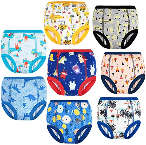 FLYISH DIRECT Potty Training Pants for Boys and Girls, Organic Cotton, Washable and Reusable Potty Training Underwear for Toddlers and Kids, 8 Packs, 4 Years, Blue