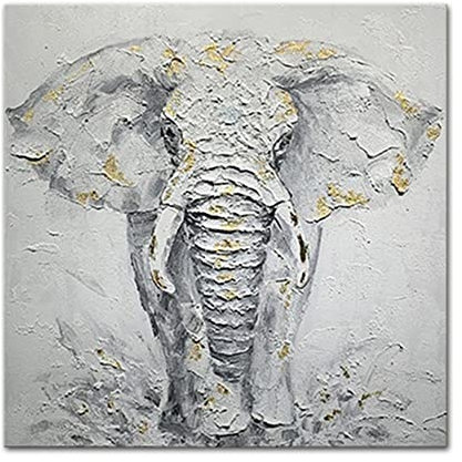 Mintura Kunstwerk, handbemalt, der laufende Elefant, Wandkunst, Bild, Wohnzimmer, Wohnkultur, Hoteldekoration, Ölgemälde auf Leinwand (70 x 70 cm, ungerahmt)